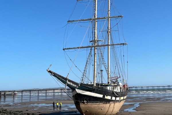 Tall ship appears on Ramsey Beach