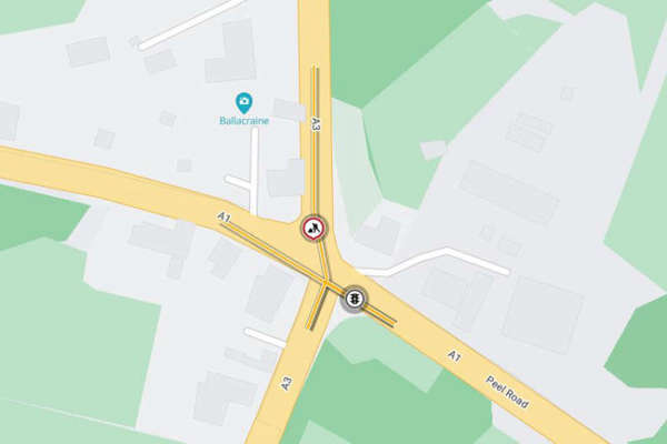 TT work means temporary traffic lights at Ballacraine