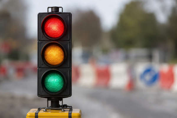 Burst water main means traffic lights on TT course in Kirk Michael